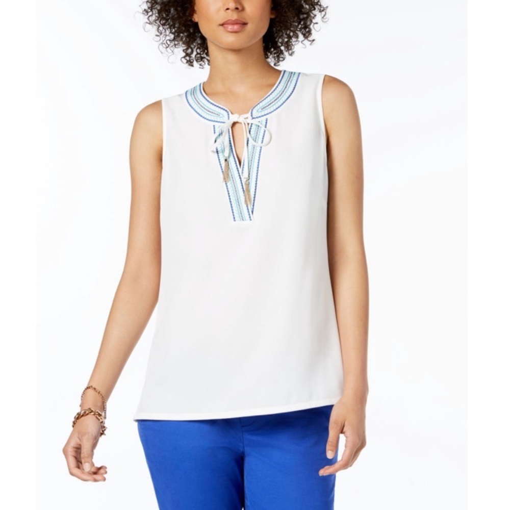 Tommy Hilfiger Embroidered Tie Blouse